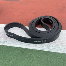 将图片加载到图库查看器,P-band black workout band coiled showing printed exercises - resistance band for squats and lunges